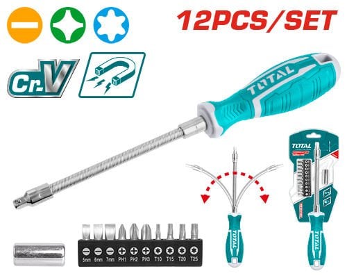 Total Esnek Yapılı Tornavida Seti 12 Parça / THT250FL1206