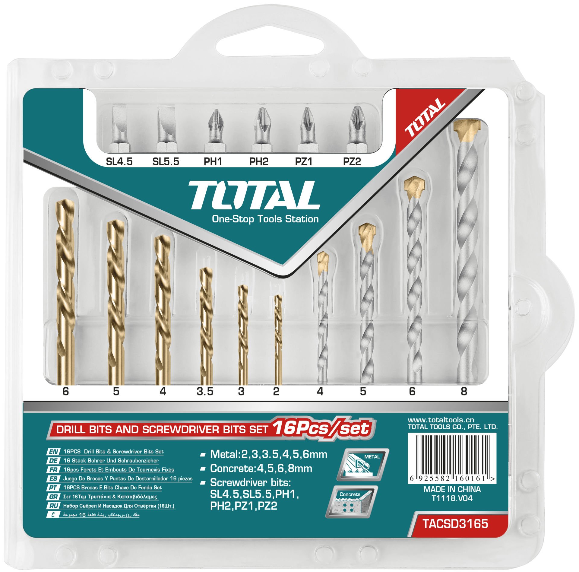 Total 16 lı Matkap Ucu ve Bits Seti / TACSD3165