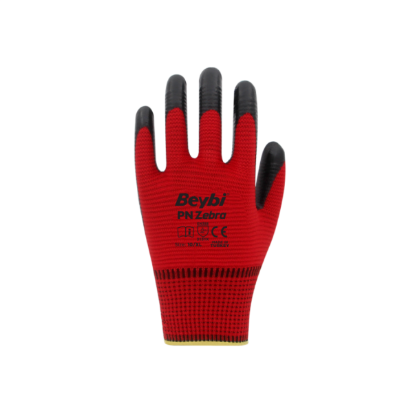 Beybi PN Zebra Polyester Örme Nitril Eldiven No:10