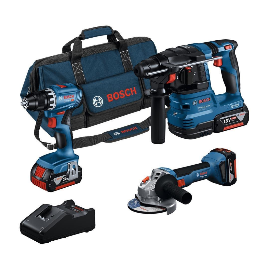 Bosch Professional GSR 18V-45 + GWS 18V-8 + GBH 18V-22 3x18V 4.0Ah Akülü Kombo Kit - 0615A5007L